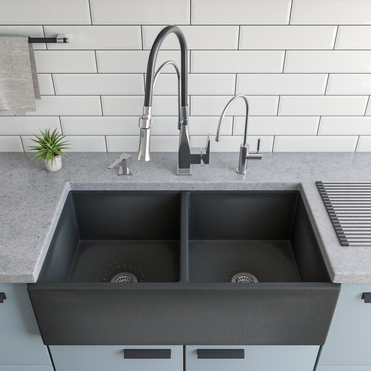 ALFI brand ABKF3023 Square Kitchen Faucet with Black Rubber Stem