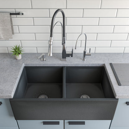 ALFI brand ABKF3023 Square Kitchen Faucet with Black Rubber Stem