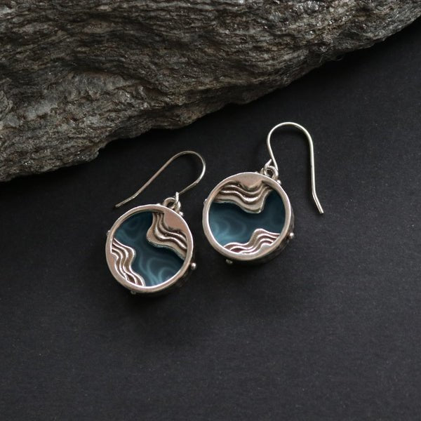 Swirl Earrings – Silver with Aquamarine Inlay