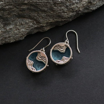 Swirl Earrings – Silver with Aquamarine Inlay