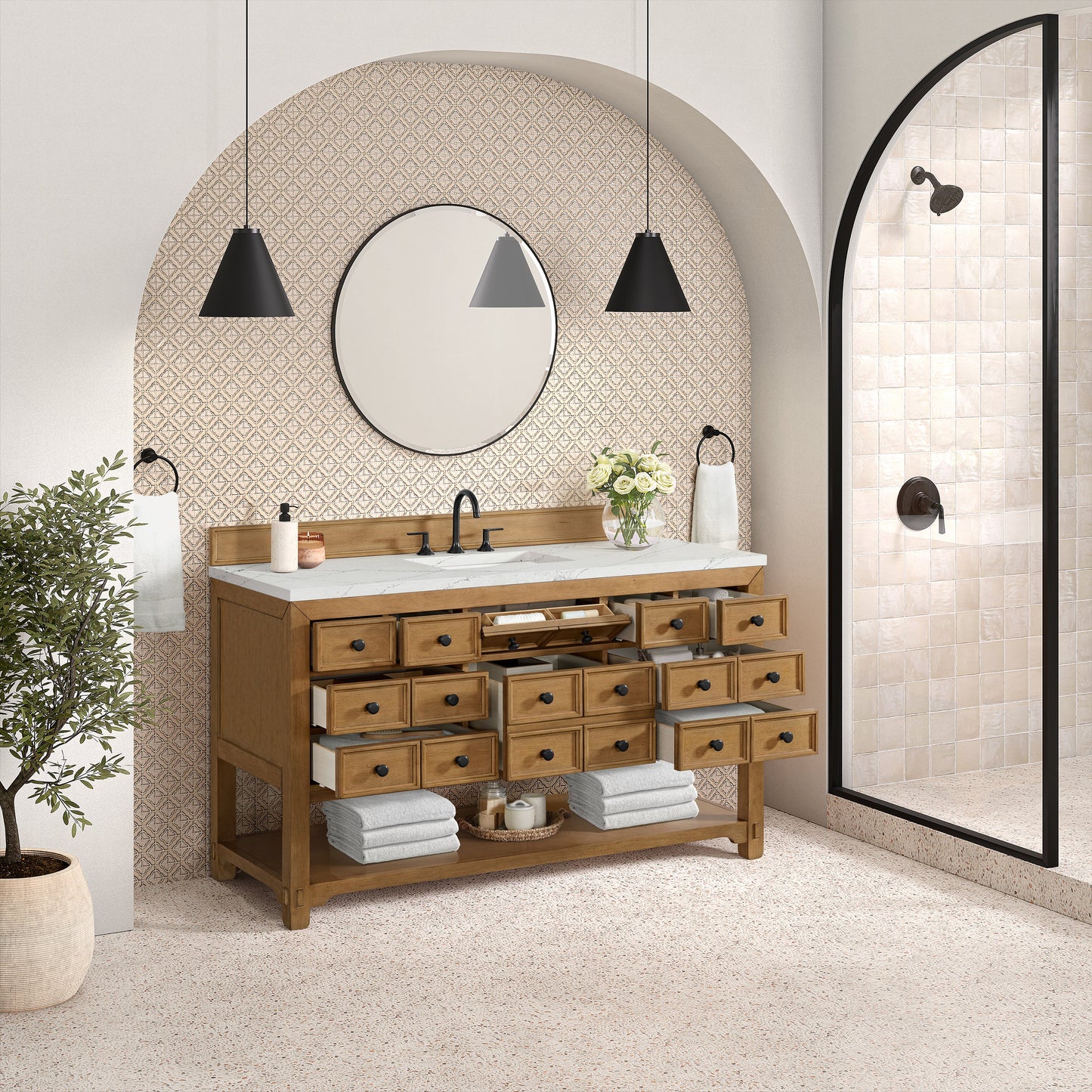 Malibu 60" Single Vanity Cabinet, Amber Birch