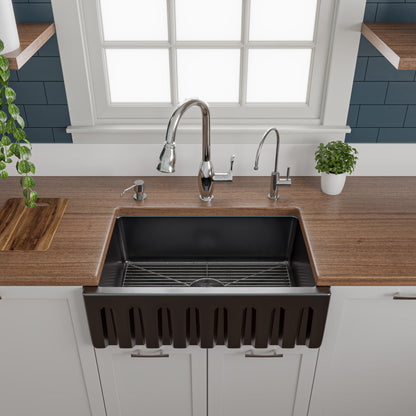 ALFI brand AB3018HS Reversible Smooth / Fluted Single Bowl Fireclay Farm Sink