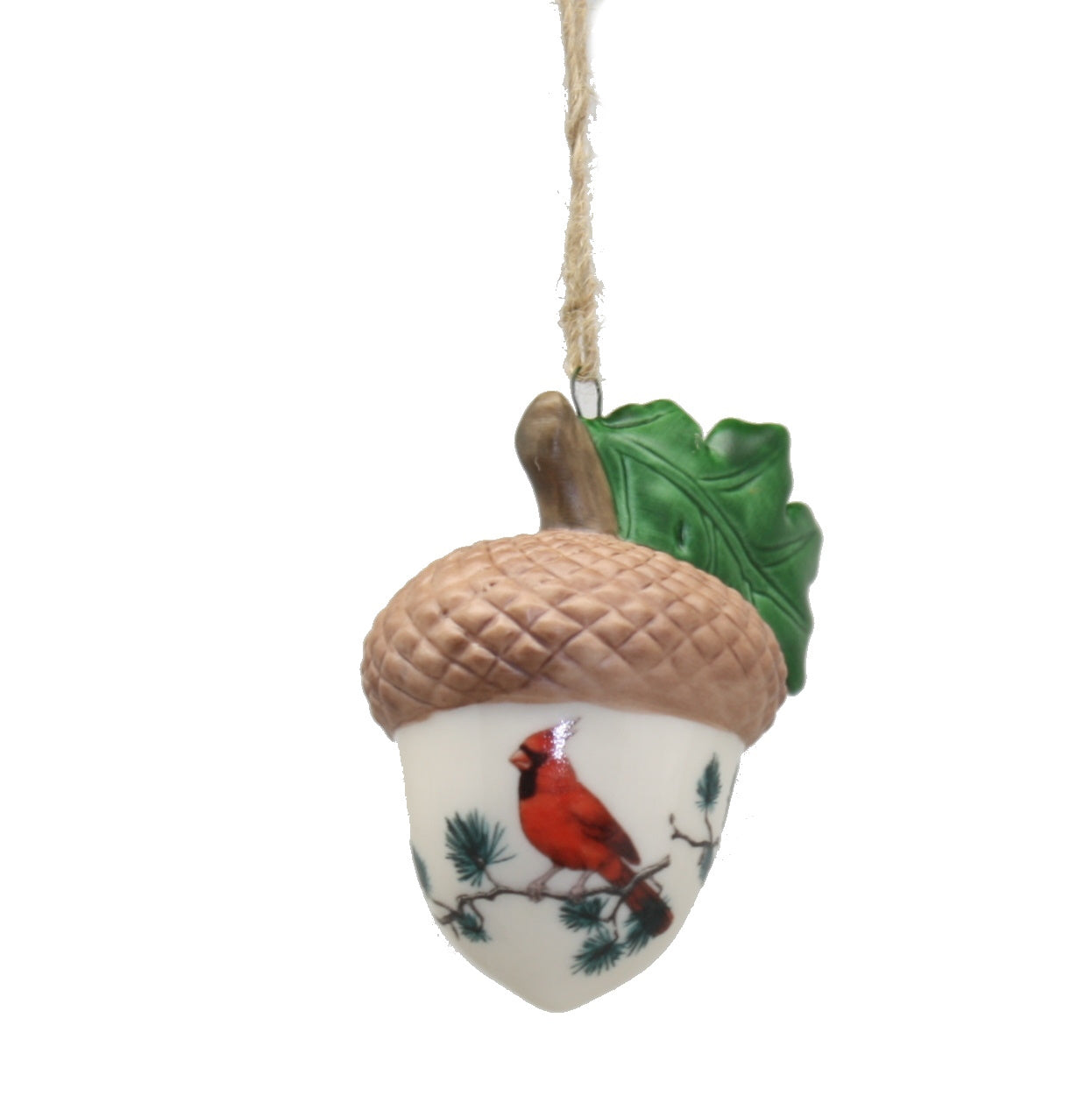 Porcelain Acorn ornament with Cardinal