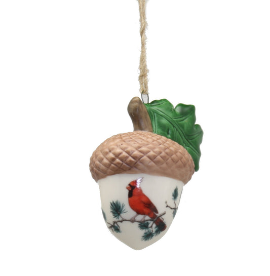 Porcelain Acorn ornament with Cardinal