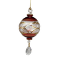 Etched Blown Glass Ball with Crystal Dangle - Red