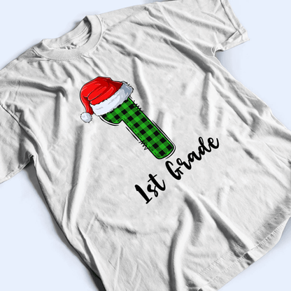 T is for Teacher - Christmas - Personalized Custom T Shirt - Birthday, Loving, Funny Gift for Teacher, Kindergarten, Preschool, Pre K, Paraprofessional