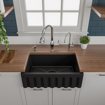 ALFI brand AB3018HS Reversible Smooth / Fluted Single Bowl Fireclay Farm Sink