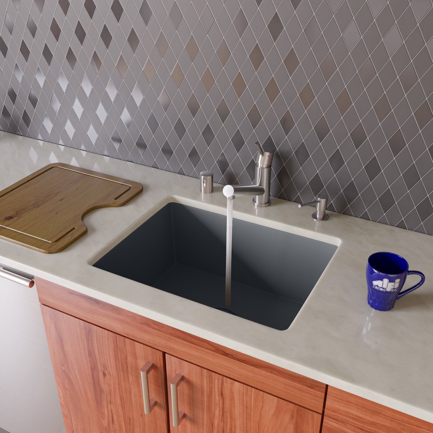 ALFI brand AB2420UM 24" Undermount Single Bowl Granite Composite Kitchen Sink
