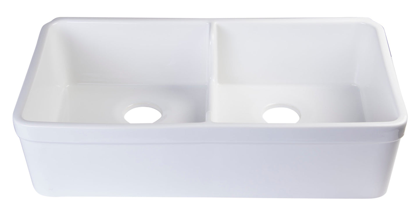 ALFI brand AB5123 AB5123-W White 32" Short Wall Double Bowl  Lip Apron Fireclay Farmhouse Kitchen Sink