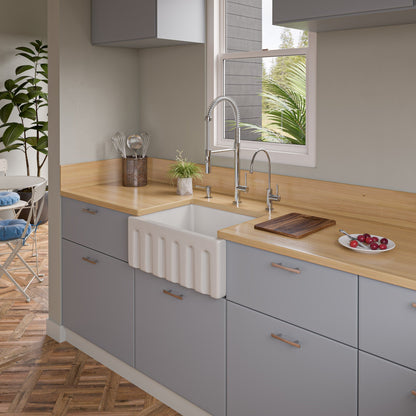 ALFI brand AB2418HS AB2418HS-B 24 inch Biscuit Reversible Smooth / Fluted Single Bowl Fireclay Farm Sink