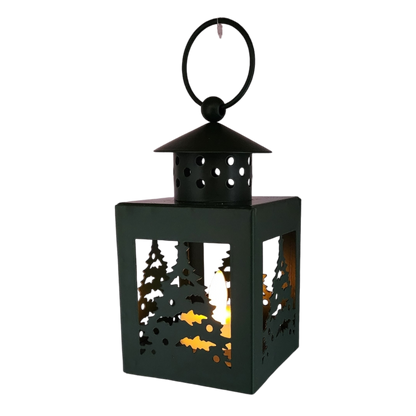 B/O Lighted Metal Holiday Lantern with LED Tealight - Green