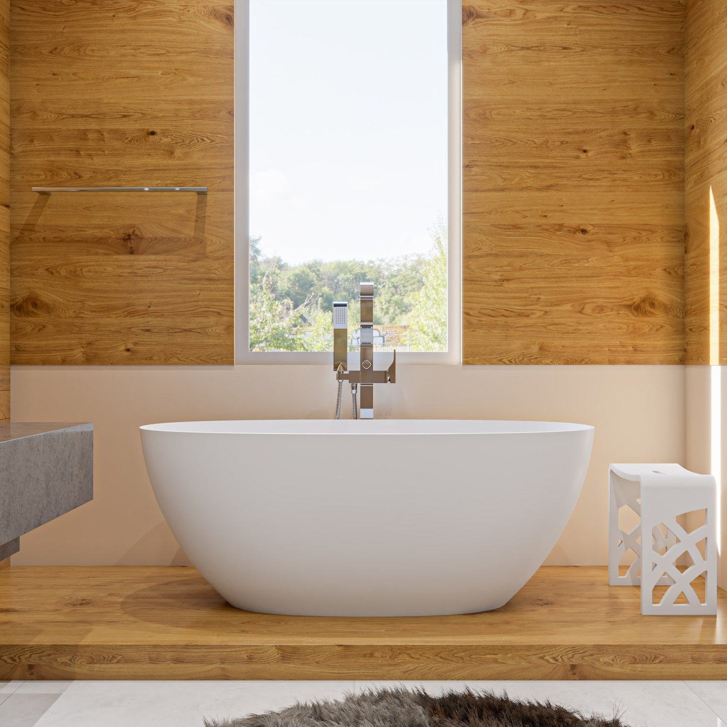 ALFI brand  AB9975 59" White Oval Solid Surface Resin Soaking Bathtub