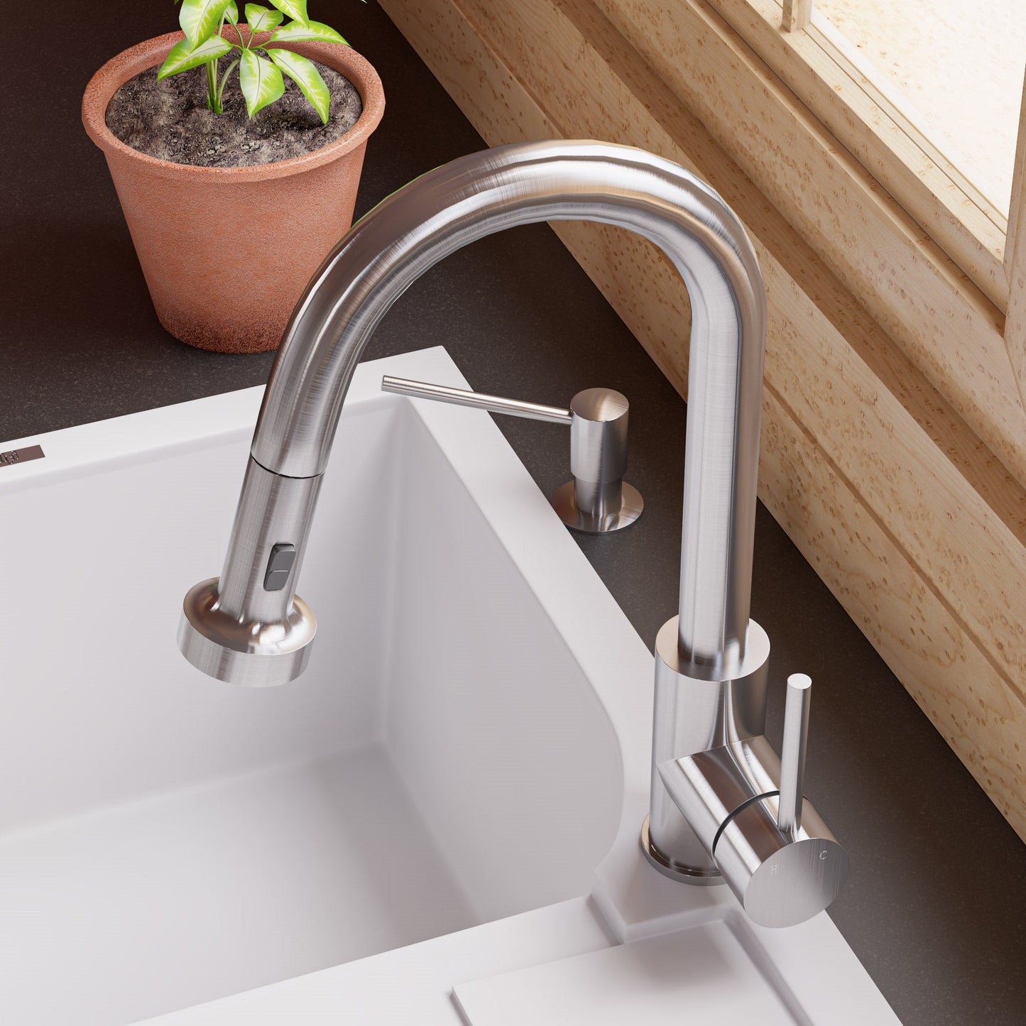 ALFI brand ABKF3262 Sensor Gooseneck Pull Down Kitchen Faucet