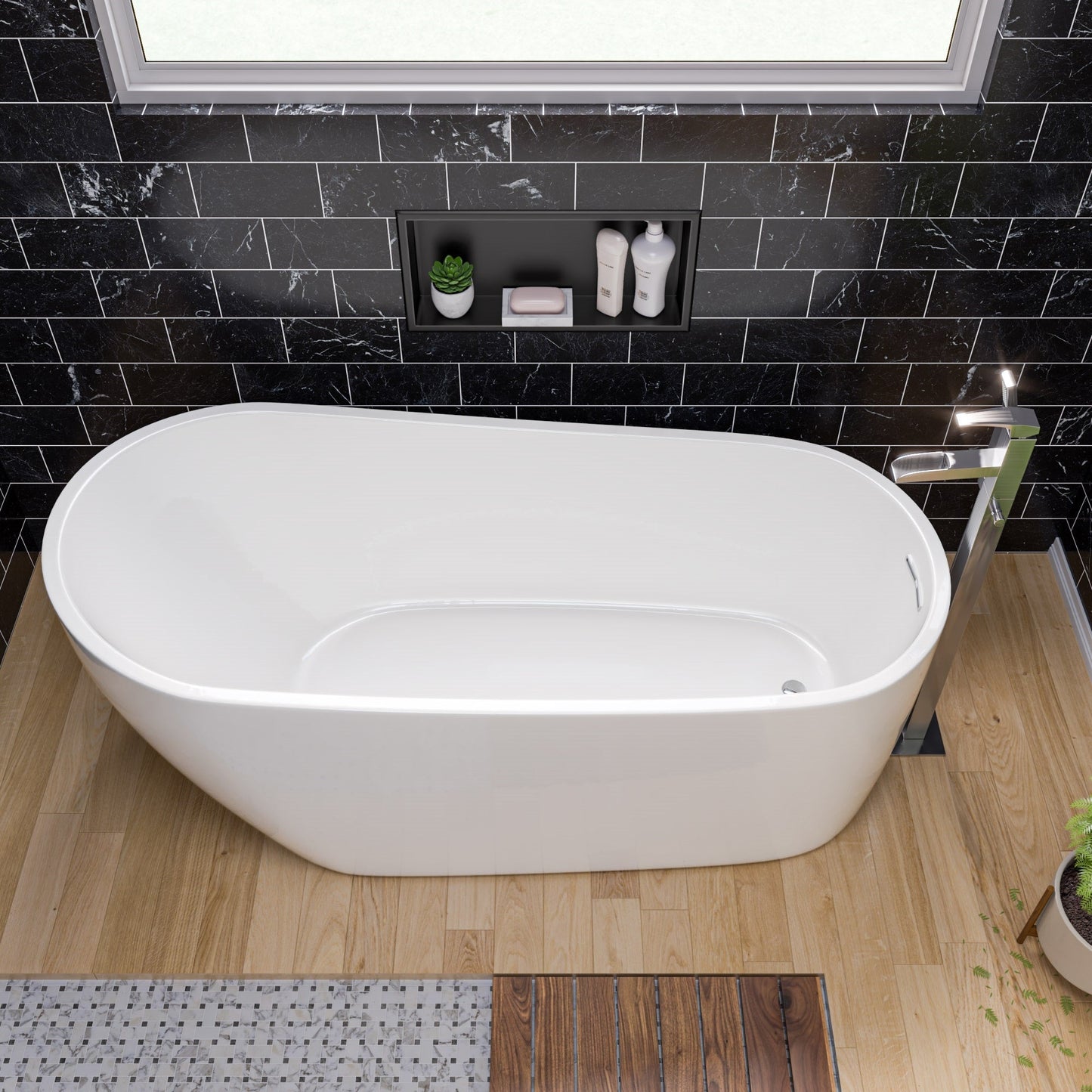 ALFI brand  AB8826 68 inch White Oval Acrylic Free Standing Soaking Bathtub
