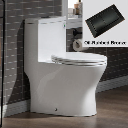 WOODBRIDGE One Piece Short Compact Bathroom Tiny Mini Commode Water Closet Dual Flush Concealed Trapway