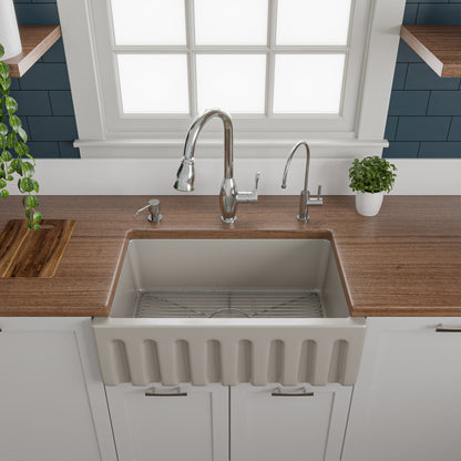ALFI brand AB3018HS Reversible Smooth / Fluted Single Bowl Fireclay Farm Sink