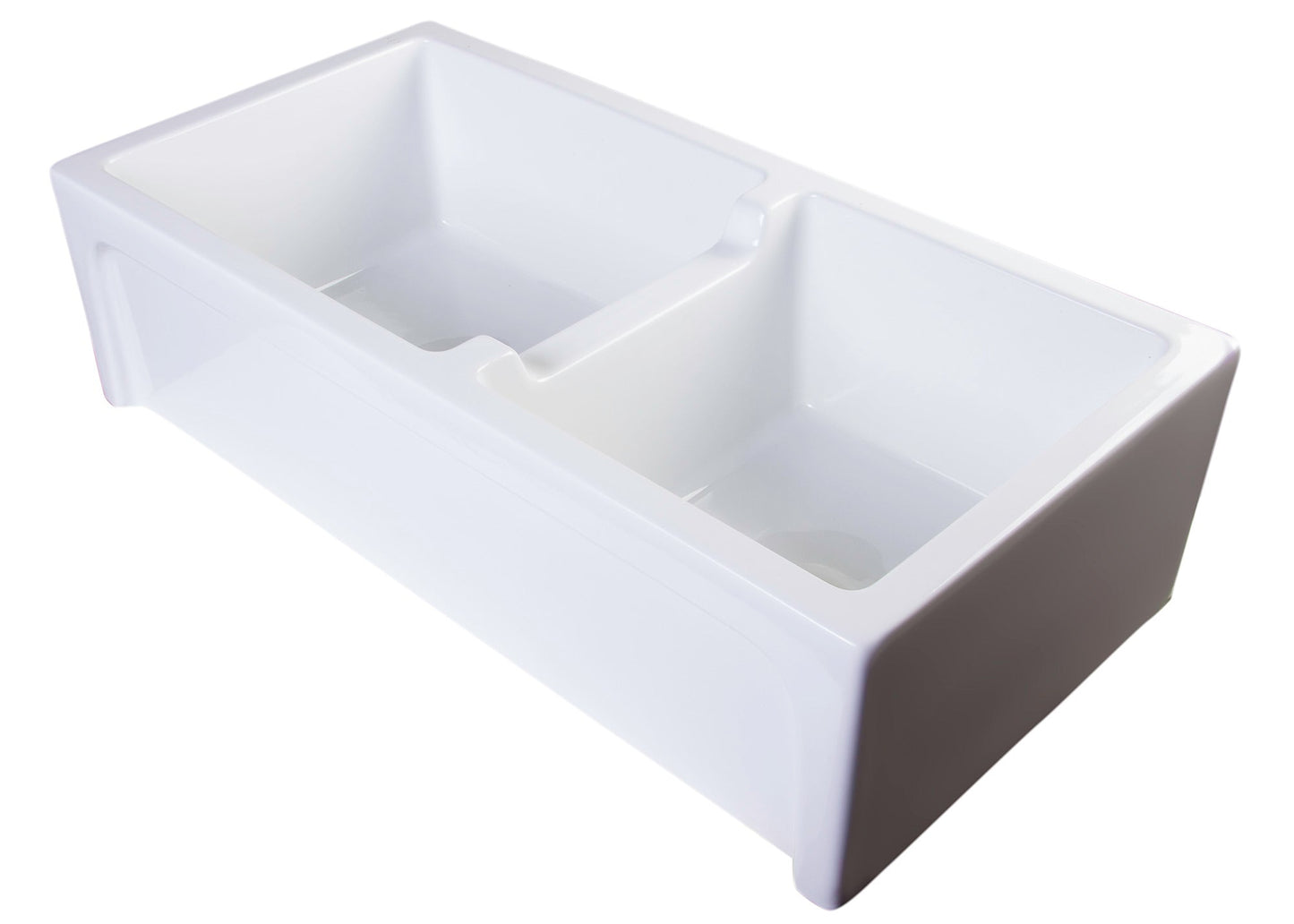 ALFI brand AB3618ARCH Arched Apron Thick Wall Fireclay Double Bowl Farm Sink