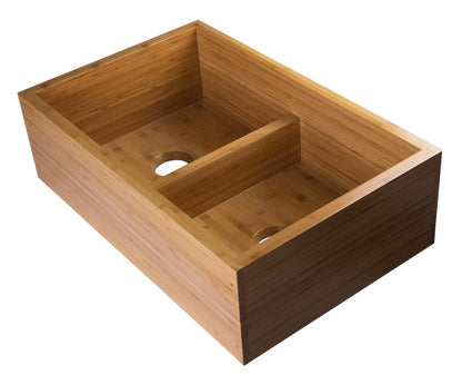 ALFI brand  AB3321 33" Double Bowl Bamboo Kitchen Farm Sink