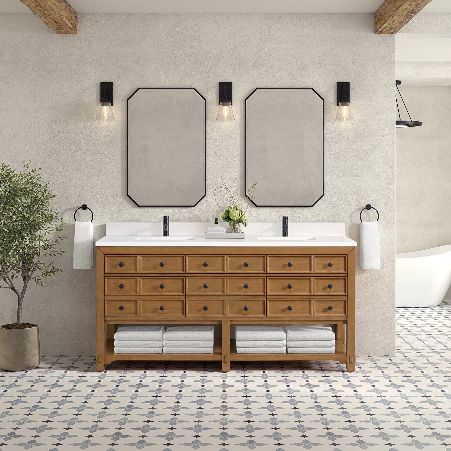 Malibu 72" Double Vanity Cabinet, Amber Birch