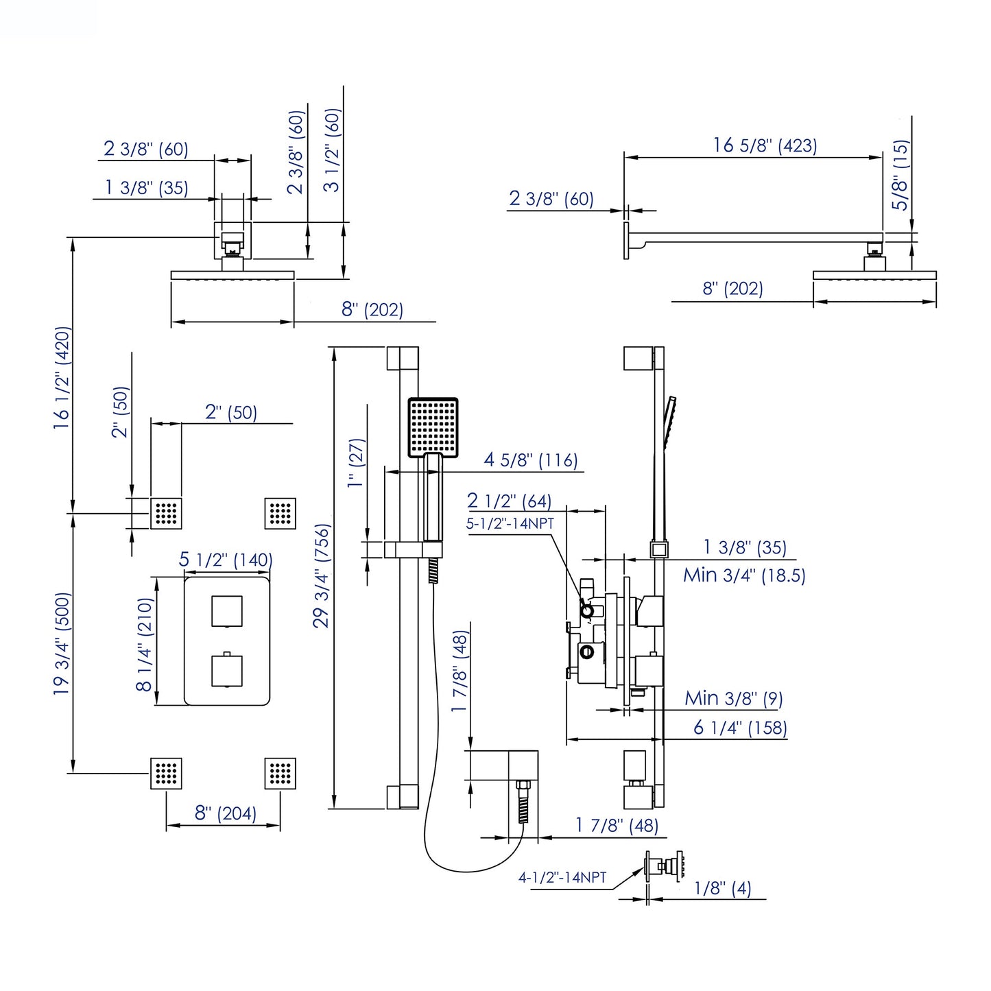 ALFI brand AB2287 3 Way Thermostatic Shower Set with Body Sprays