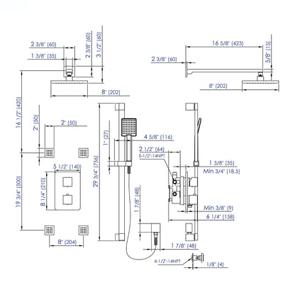 ALFI brand AB2287 3 Way Thermostatic Shower Set with Body Sprays