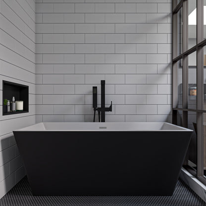ALFI brand  AB8834 59 inch Black & White Rectangular Acrylic Free Standing Soaking Bathtub