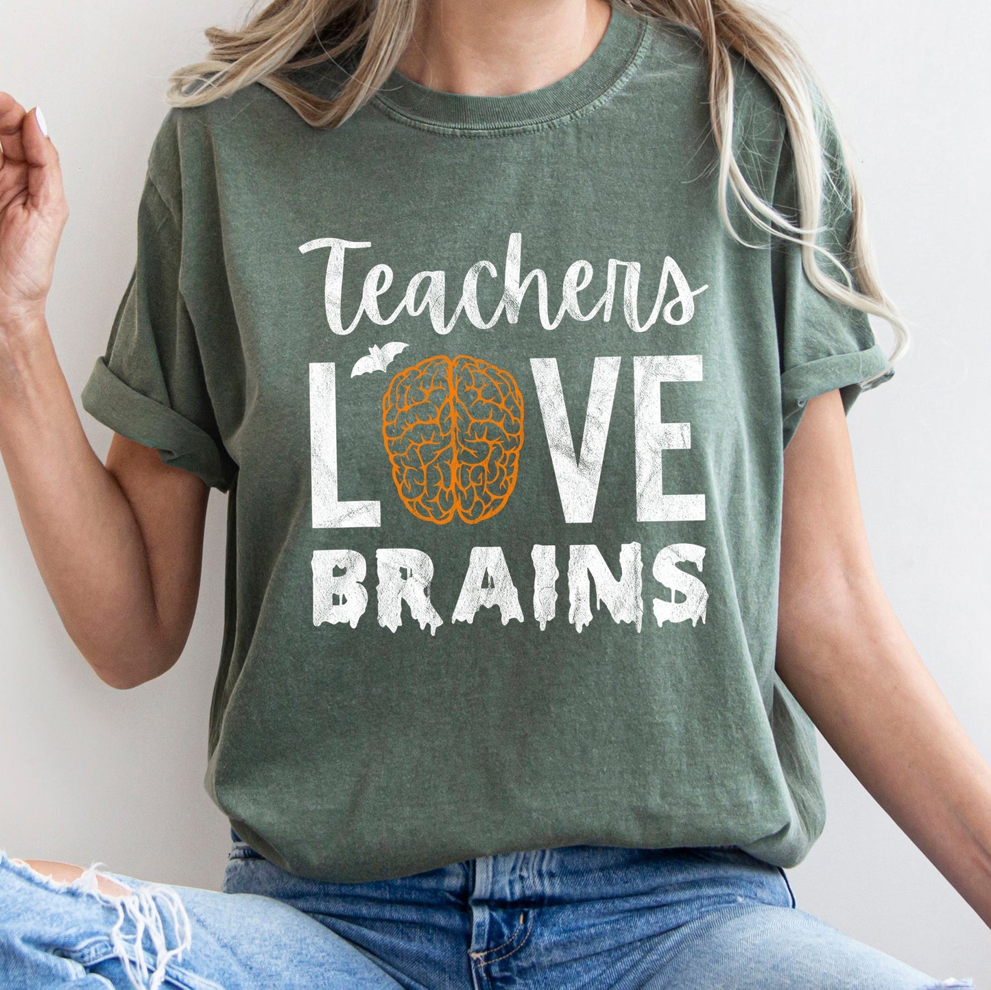 Teachers Love Brains Retro Halloween Comfort Colors Tshirt