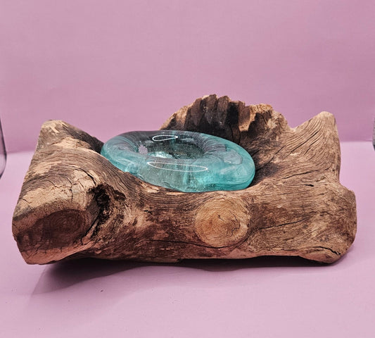 Teak Driftwood and Molten Glass Tea Light Candle Holder