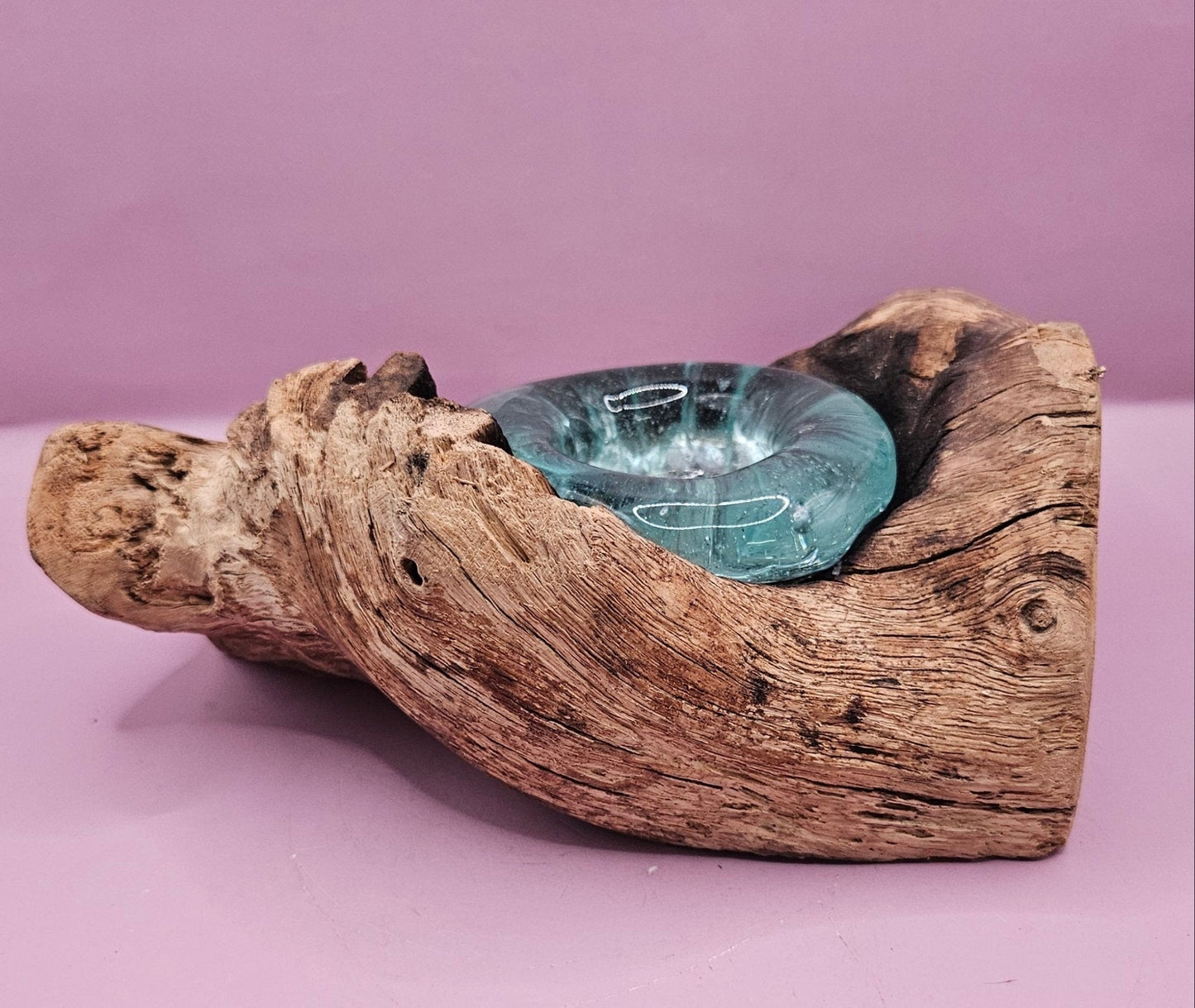 Teak Driftwood and Molten Glass Tea Light Candle Holder