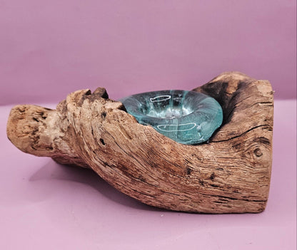 Teak Driftwood and Molten Glass Tea Light Candle Holder
