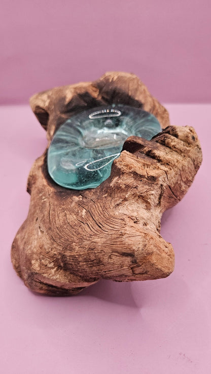 Teak Driftwood and Molten Glass Tea Light Candle Holder