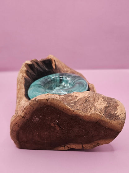 Teak Driftwood and Molten Glass Tea Light Candle Holder