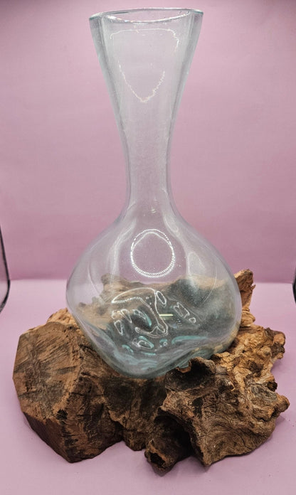 Teak Wood Root and Molten Glass Vase- Driftwood