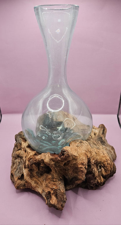 Teak Wood Root and Molten Glass Vase- Driftwood