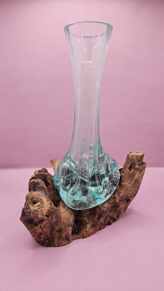 Teak Wood Root and Molten Glass Vase- Driftwood