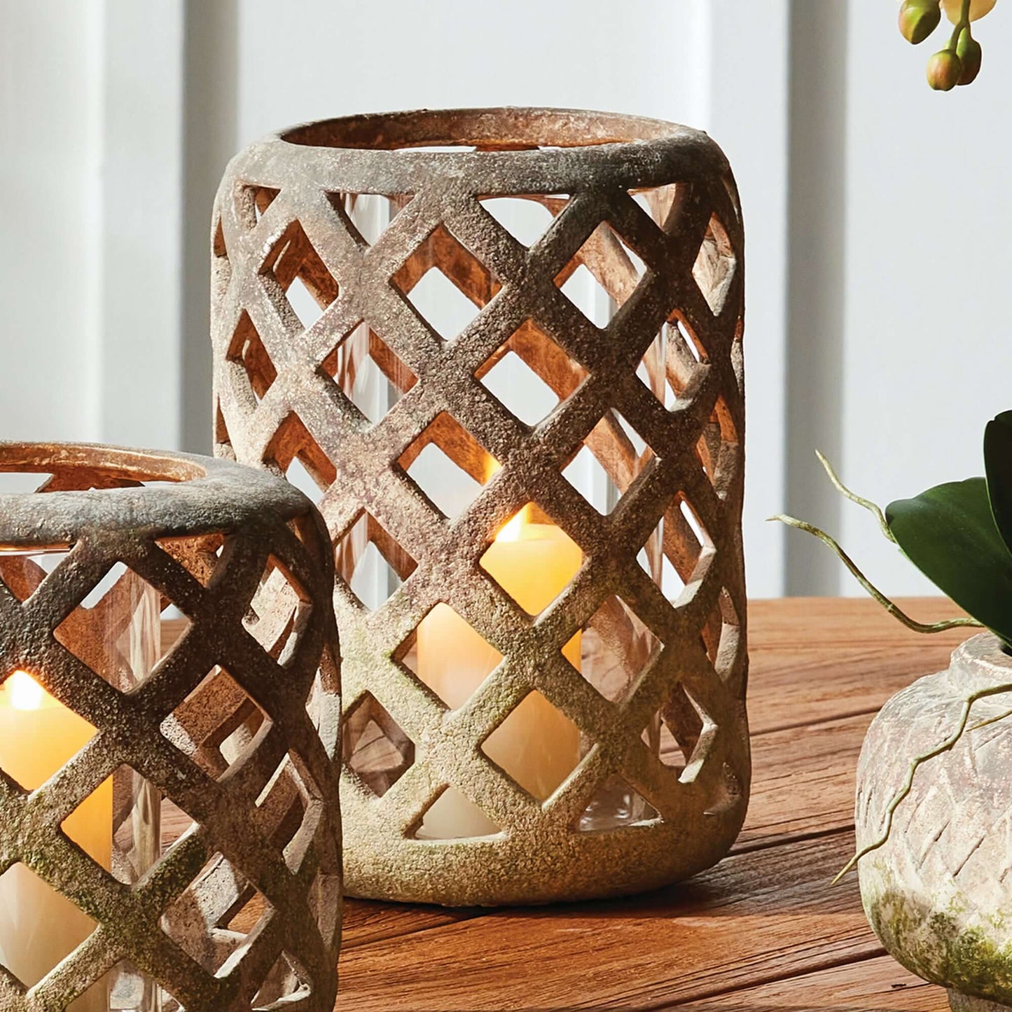 Terracotta Hurricane Candle Holder with Glass Insert