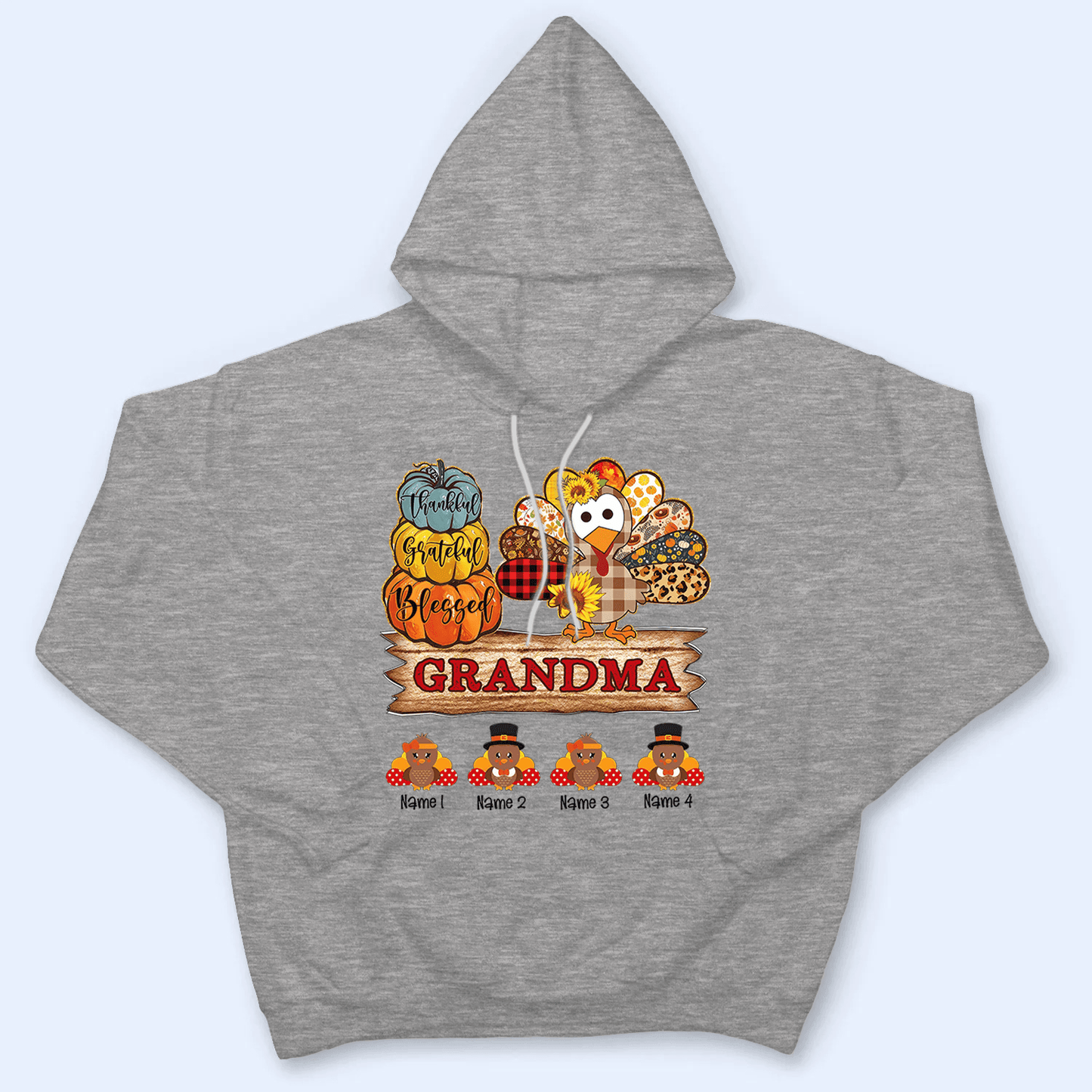 Thankful Grateful Blessed Grandma - Personalized Custom T Shirt - Thanksgiving, Birthday, Loving, Funny Gift for Grandma/Nana/Mimi, Mom, Wife, Grandparent