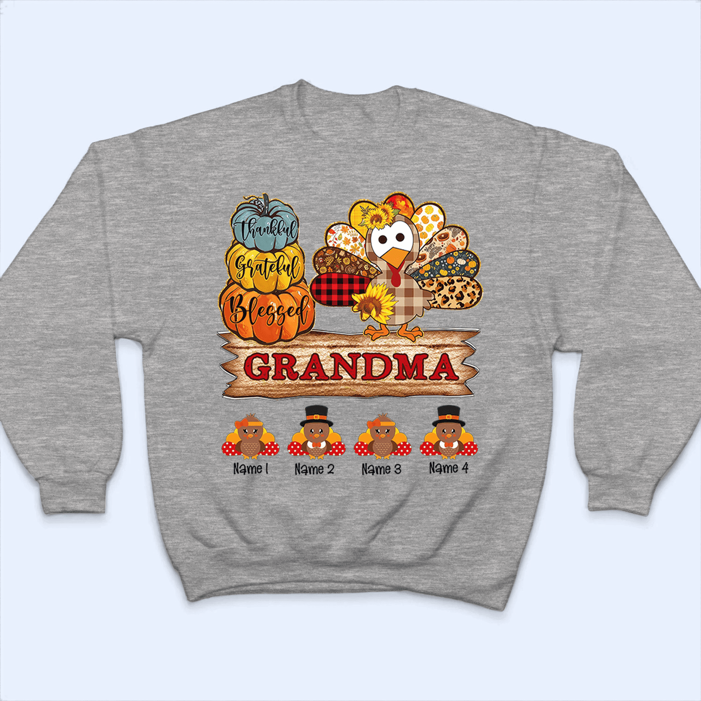 Thankful Grateful Blessed Grandma - Personalized Custom T Shirt - Thanksgiving, Birthday, Loving, Funny Gift for Grandma/Nana/Mimi, Mom, Wife, Grandparent