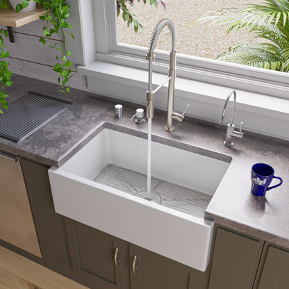 ALFI brand AB3018SB Smooth Apron Thick Wall Fireclay Single Bowl Farm Sink