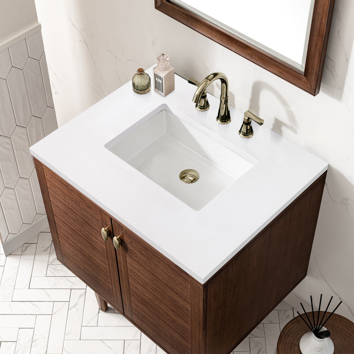 Amberly 30" Single Vanity Cabinet, Mid-Century Walnut