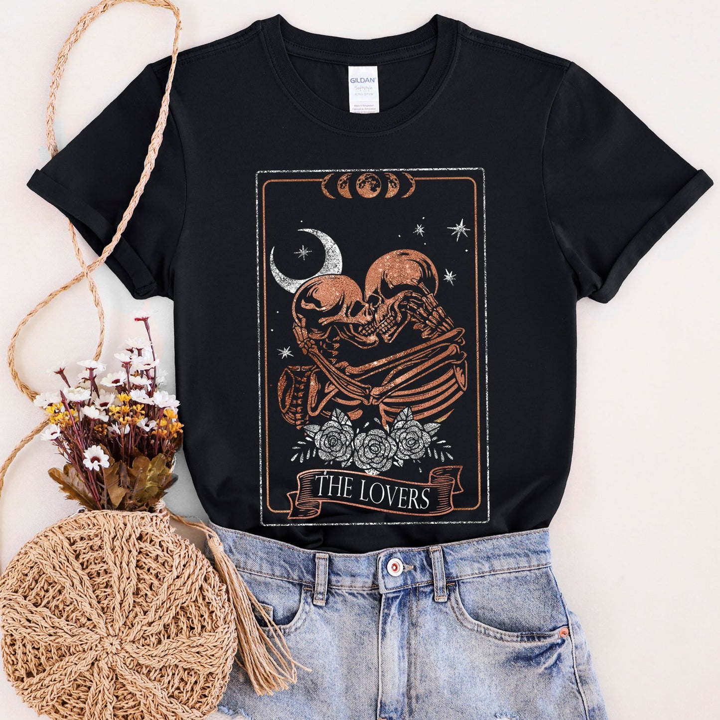 The Lovers Tarot, Moon, Skeletons, Mystical, Magic, Super Soft Tshirt, Valentine's Day