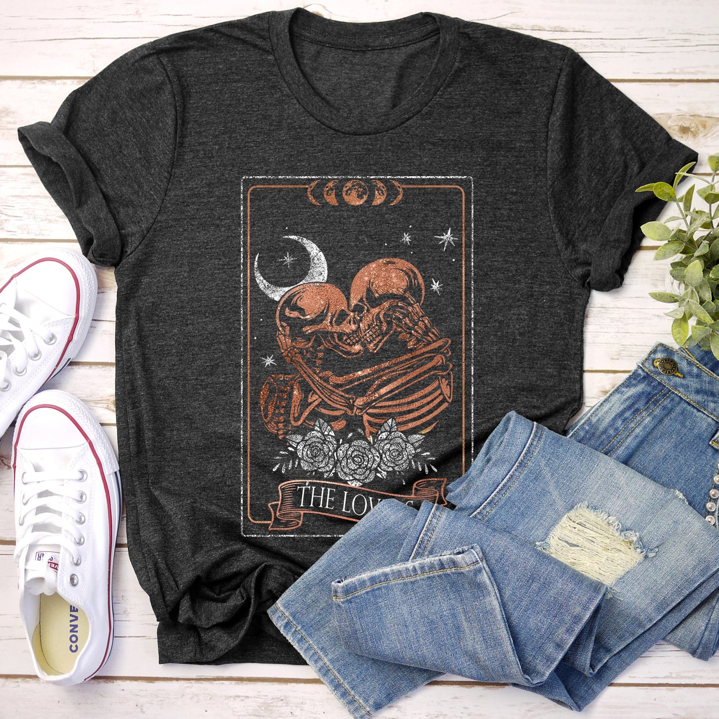 The Lovers Tarot, Moon, Skeletons, Mystical, Magic, Super Soft Tshirt, Valentine's Day