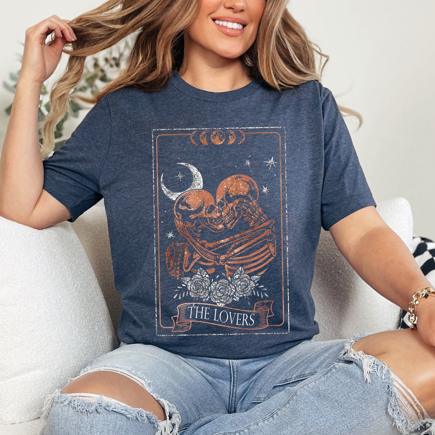 The Lovers Tarot, Moon, Skeletons, Mystical, Magic, Super Soft Tshirt, Valentine's Day