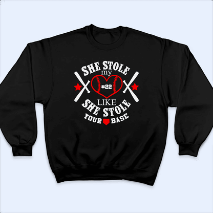 They Stole My Heart Like They Stole Your Base - Baseball/ Softball Cheers Personalized Custom T Shirt - Birthday, Loving, Funny Gift for Grandma/Nana/Mimi, Mom, Wife, Grandparent