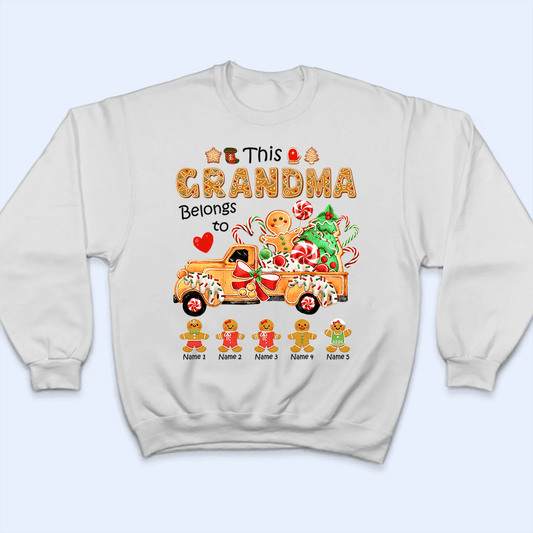 This Gingerbread Grandma Belongs To Grandkids - Personalized Custom T Shirt - Christmas, Birthday, Loving, Funny Gift for Grandma/Nana/Mimi, Mom, Wife, Grandparent