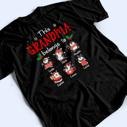 This Grandma Belongs To - Cute Penguin Grandkids - Personalized Custom T Shirt - Birthday, Loving, Funny Gift for Grandma/Nana/Mimi, Mom, Wife, Grandparent