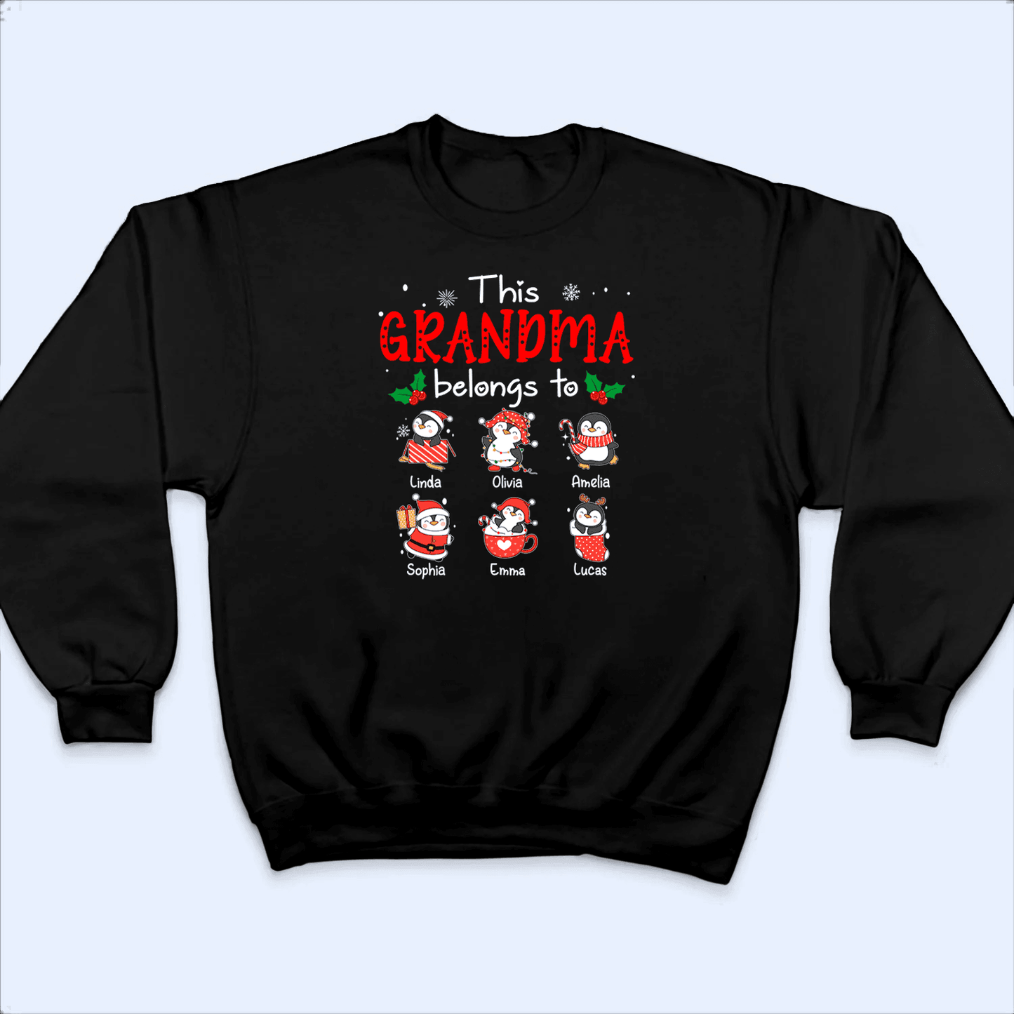 This Grandma Belongs To - Cute Penguin Grandkids - Personalized Custom T Shirt - Birthday, Loving, Funny Gift for Grandma/Nana/Mimi, Mom, Wife, Grandparent