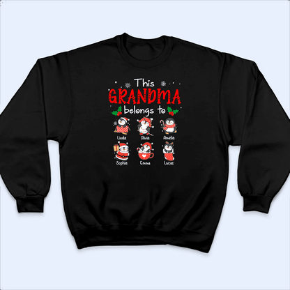 This Grandma Belongs To - Cute Penguin Grandkids - Personalized Custom T Shirt - Birthday, Loving, Funny Gift for Grandma/Nana/Mimi, Mom, Wife, Grandparent