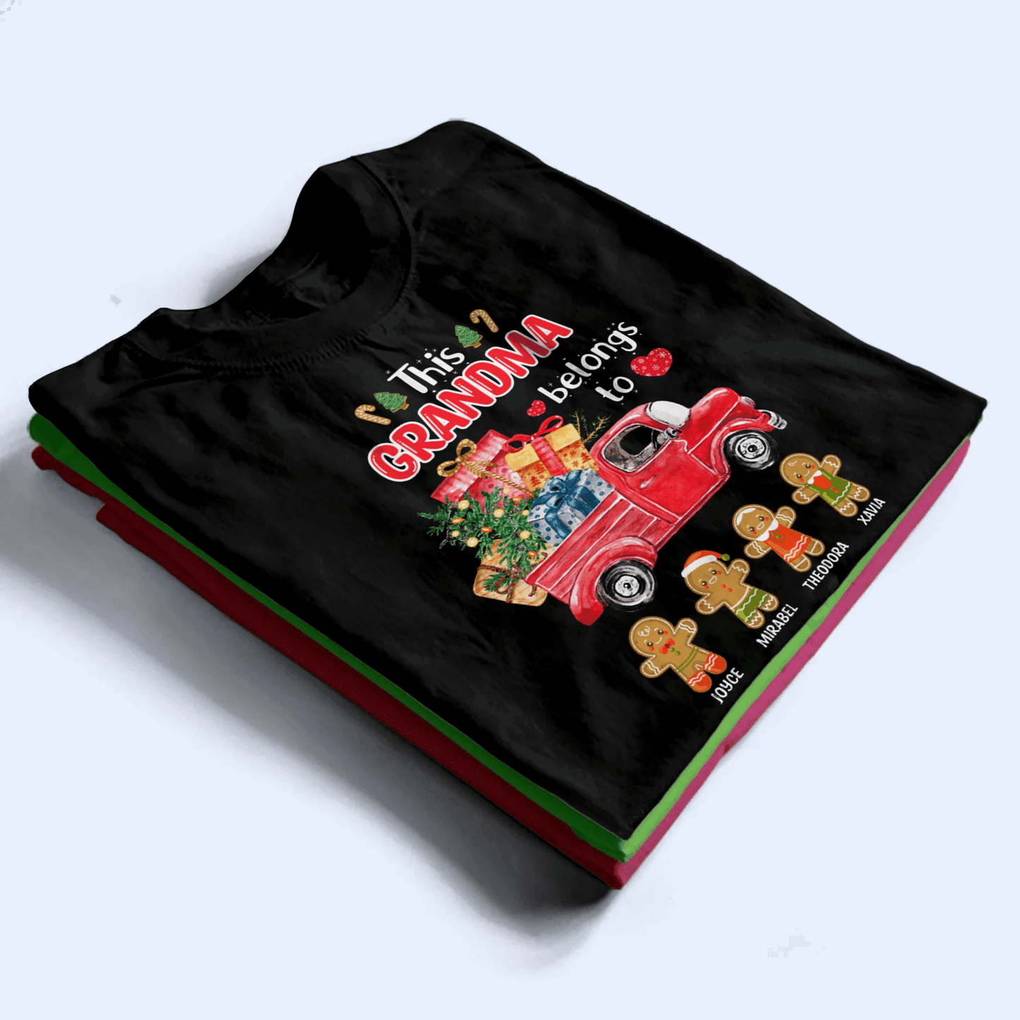 This Grandma Belongs To Grandkids, Christmas Truck - Personalized Custom T Shirt - Birthday, Loving, Funny Gift for Grandma/Nana/Mimi, Mom, Wife, Grandparent