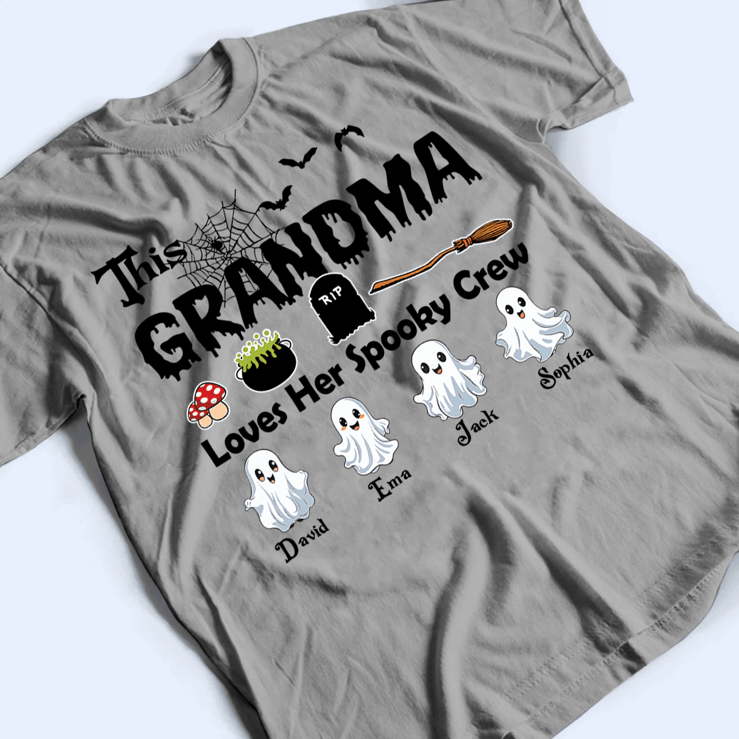 This Grandma Loves Her Spooky Crew - Personalized Custom T Shirt - Birthday, Loving, Funny Gift for Grandma/Nana/Mimi, Mom, Wife, Grandparent